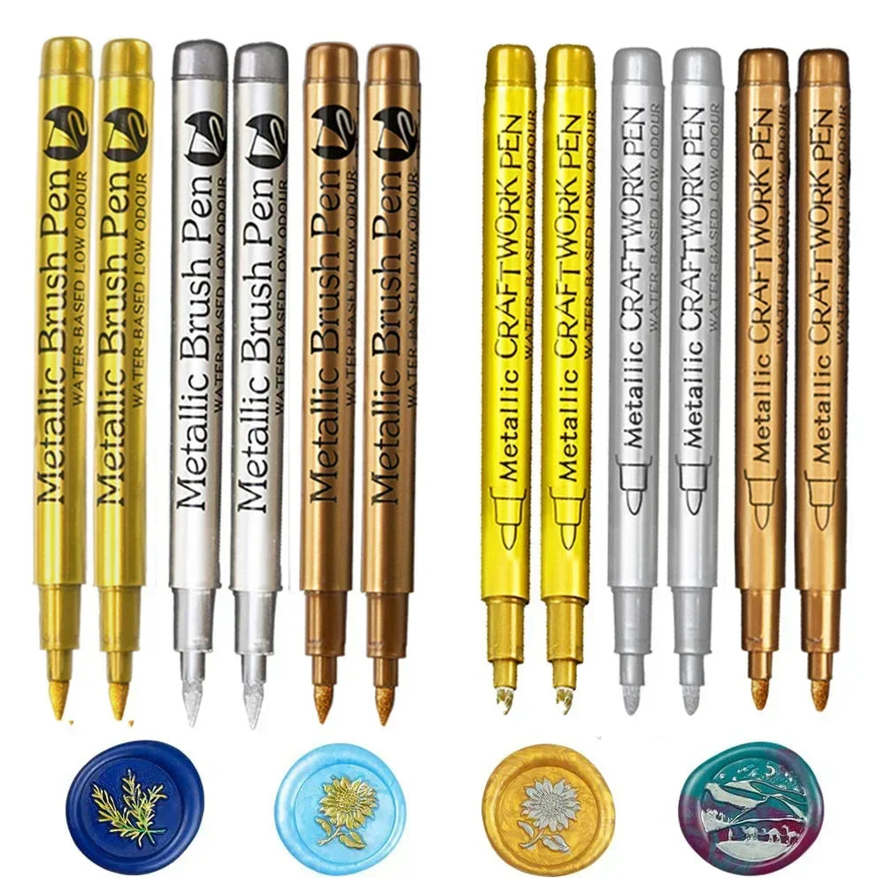 6-Pack Brush Tip Metallic Paint Markers – Metallic Gold & Silver Permanent Paint Pens for Manga, Crafts & Scrapbooking