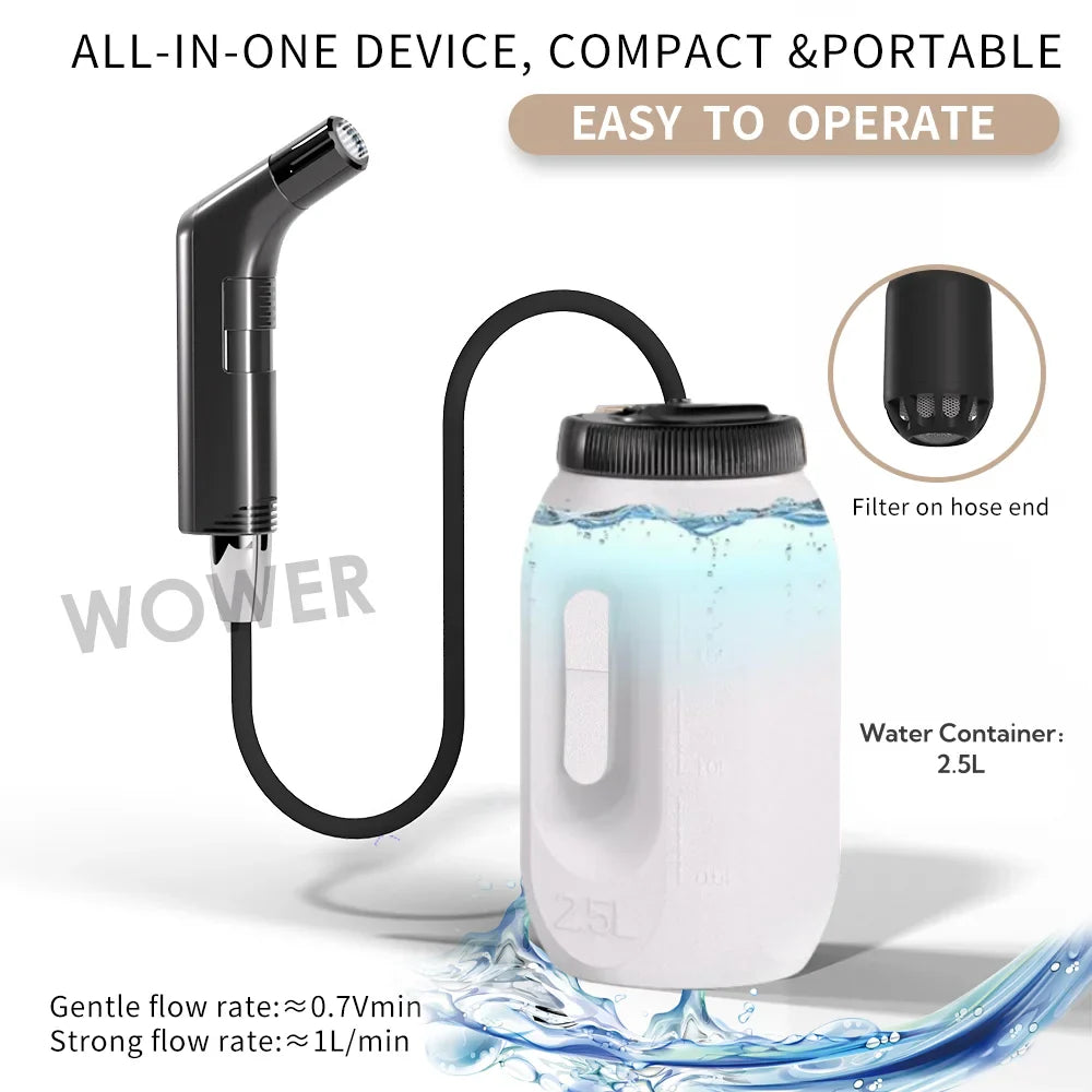 2.5L Portable Rechargeable Electric Bidet Sprayer – Handheld Shataf for Personal Hygiene, Travel & Camping
