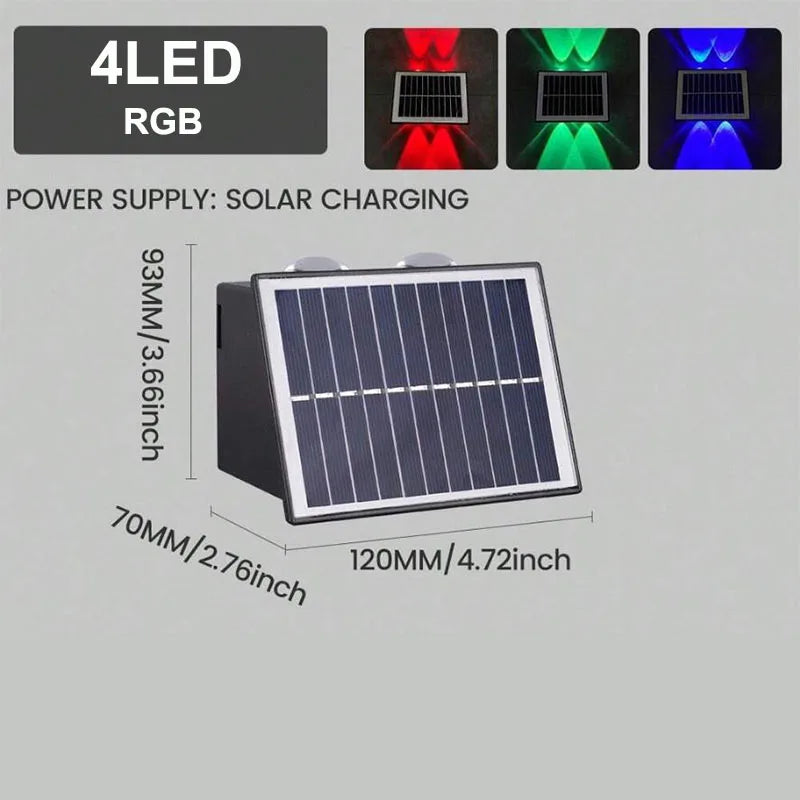 Solar Up and Down Wall Light 4/6/8-LED Waterproof Outdoor LED Wall Washer for Fence Yard Porch Walkway