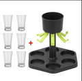 6-Shot Liquor Dispenser Shot Glass Drinking Game — 1.5 fl oz (44 ml) Cups, 1 L (1000 ml) Center Reservoir — Party & Home Bar with Removable Lid