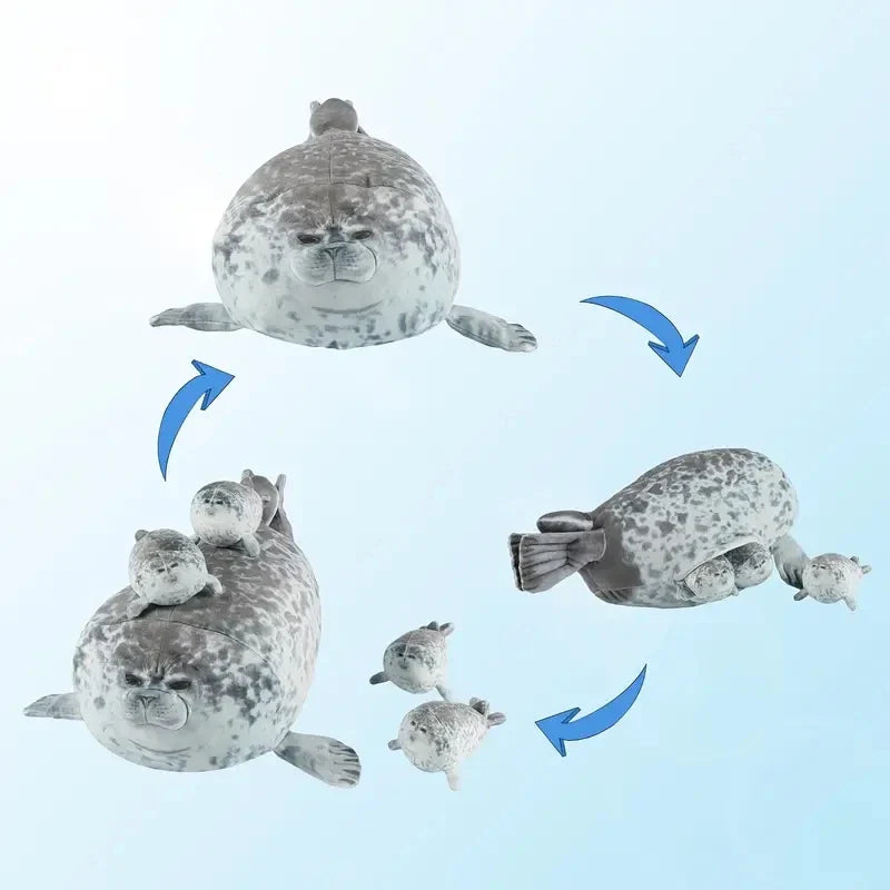Mother & Baby Seal Plush Toy Set – Soft Zipper Seal Doll Gift