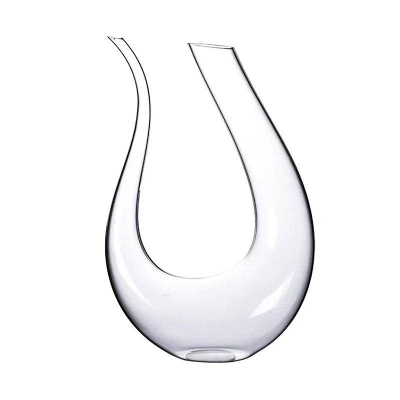 Handmade Lead-Free Crystal Wine Decanter 1.5 L (1500 ml / 50.7 fl oz) U-Shaped Carafe with Pourer Aerator for Home Bar