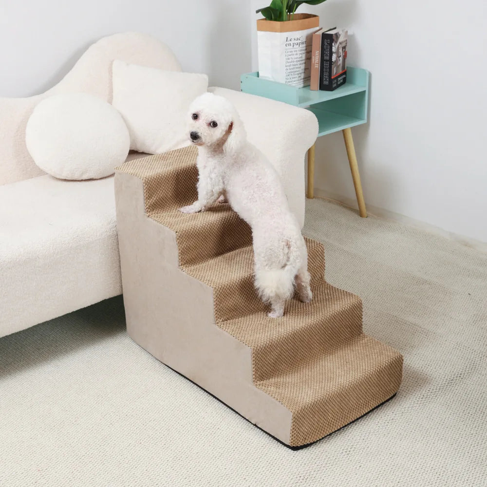 4-5-Step Memory Foam Dog & Cat Stairs with Removable Washable Cover – Pet Ramp Ladder