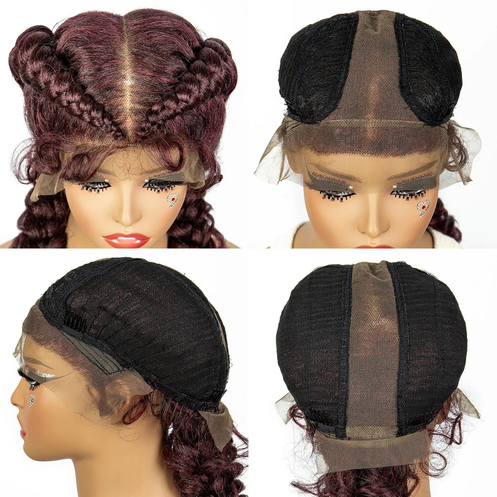 1B/30 Dark Brown Synthetic Lace Frontal Dutch Box Braided Wigs for Black Women Fishtail Braids Wigs with Baby Hair Cornrow Wigs