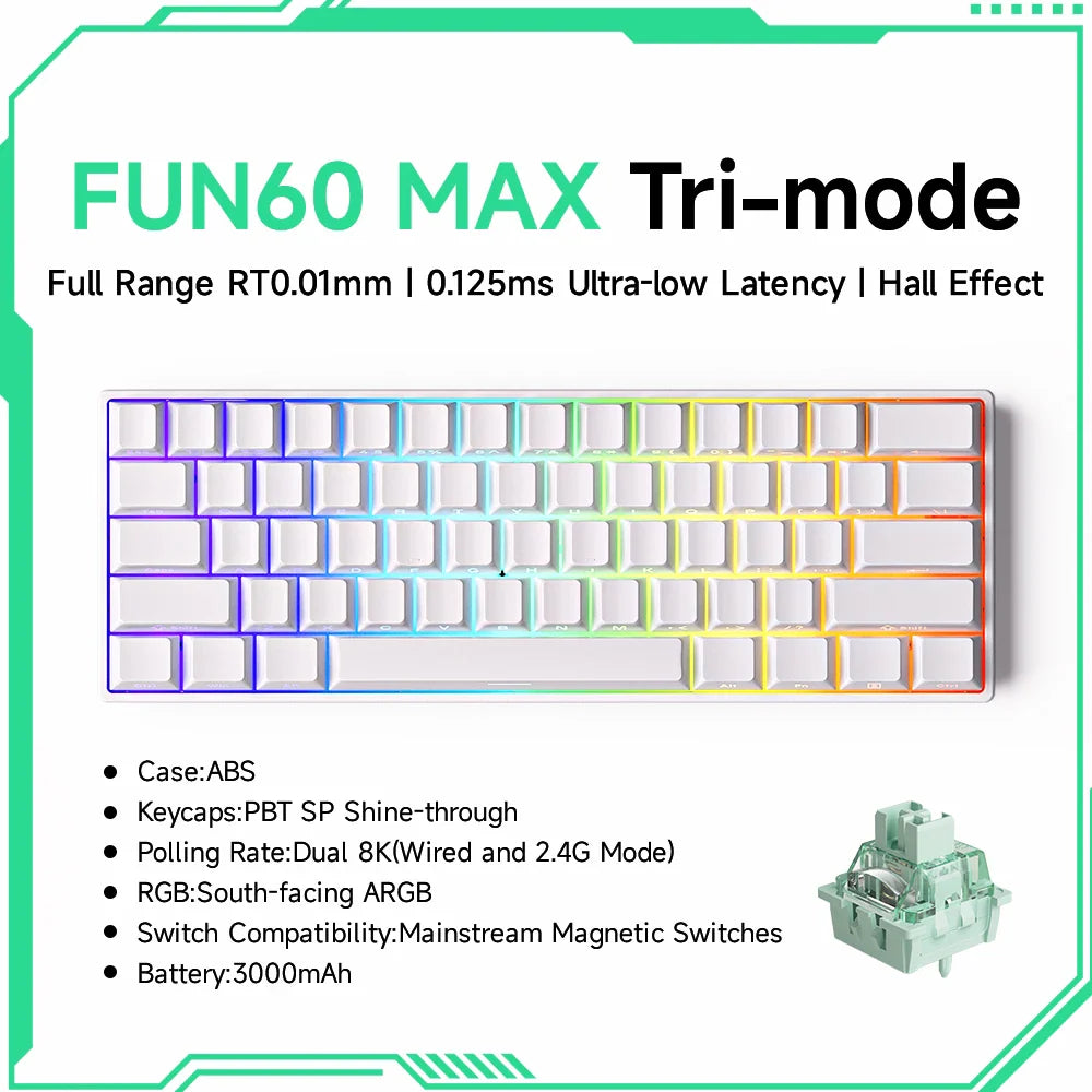 Magnetic Switch 60% & 65% Mechanical Gaming Keyboard - Rapid Trigger RT, 8K Polling, Hot-Swappable, RGB, Tri-Mode USB-C/BT/2.4G