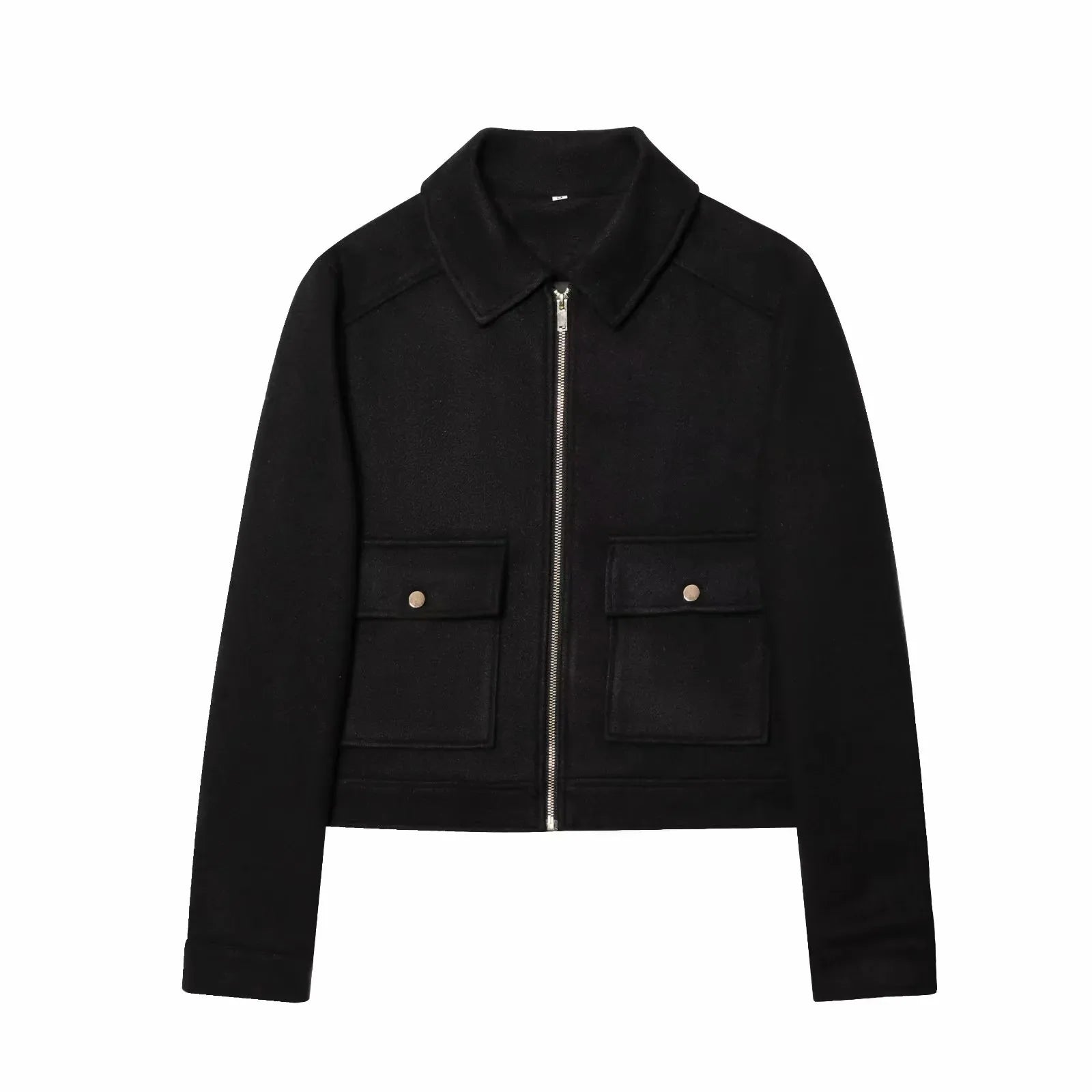 Women's Zipper Jacket - Short Winter Coat with Pockets, Long Sleeve Casual Street Outerwear