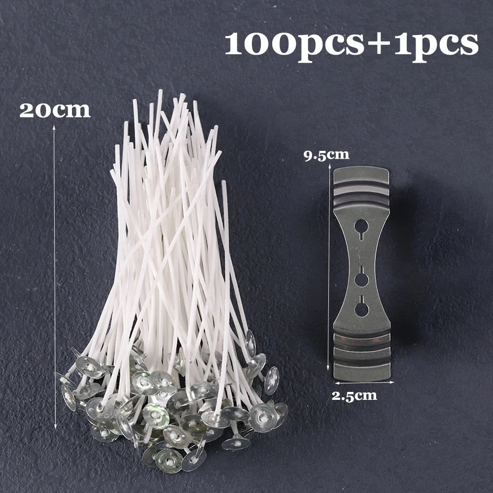 Pre-Waxed Cotton-Core Candle Wicks with Metal Sustainer Tabs, 100-Pack, 1.0–7.9 in (2.6–20 cm) for DIY Candle Making