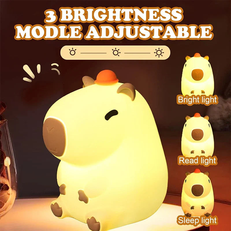 Capybara Silicone Night Light Rechargeable USB Touch Bedside Lamp for Baby Kids Nursery