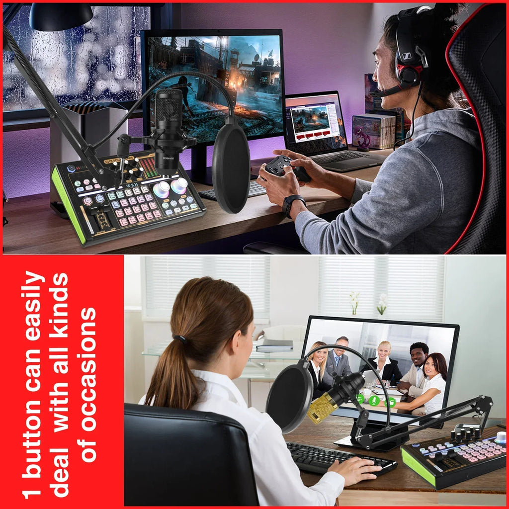 External Sound Card Studio Mixer with Noise-Reduction Microphone for Live Streaming, TikTok, Podcasting