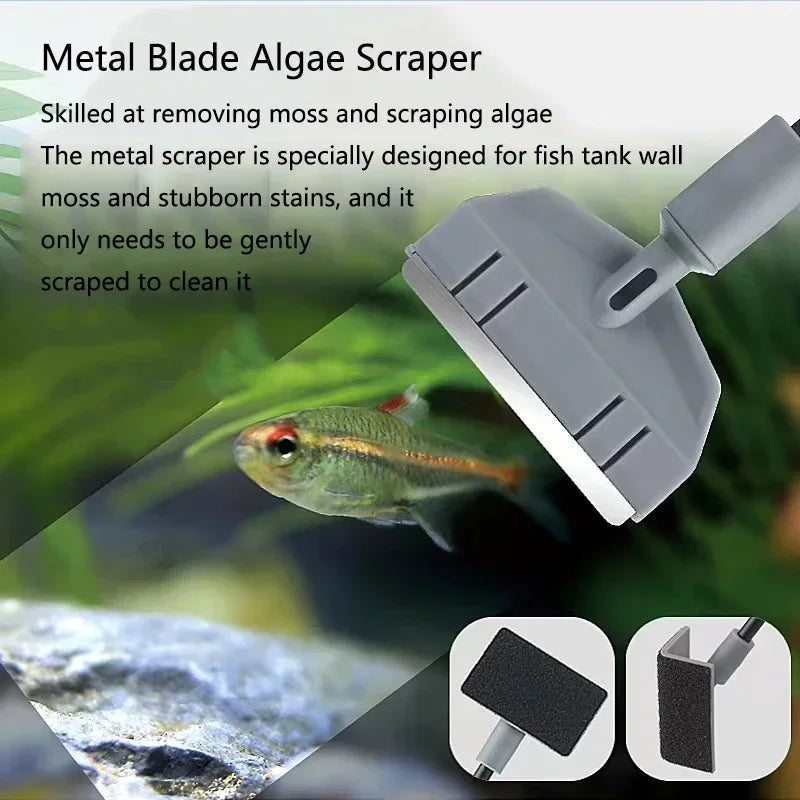 Aquarium Fish Tank Cleaning Kit 3-in-1 & 5-in-1 Algae Scraper Net Sponge Cleaner