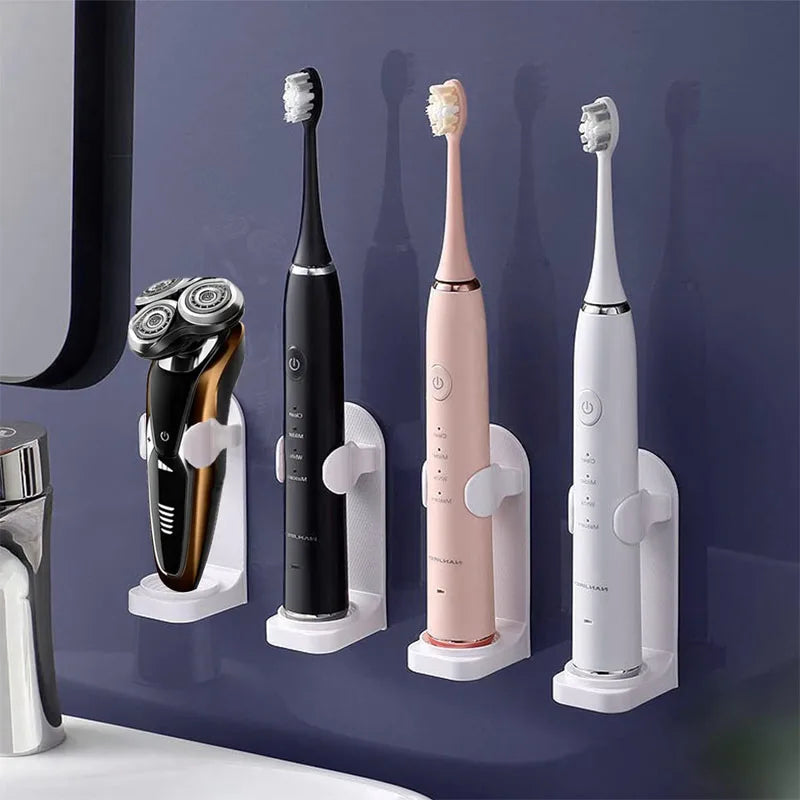 No-Drill Wall-Mounted Adhesive Toothbrush Holder – Space-Saving Toothbrush Organizer with Drain, Fits Electric Toothbrushes