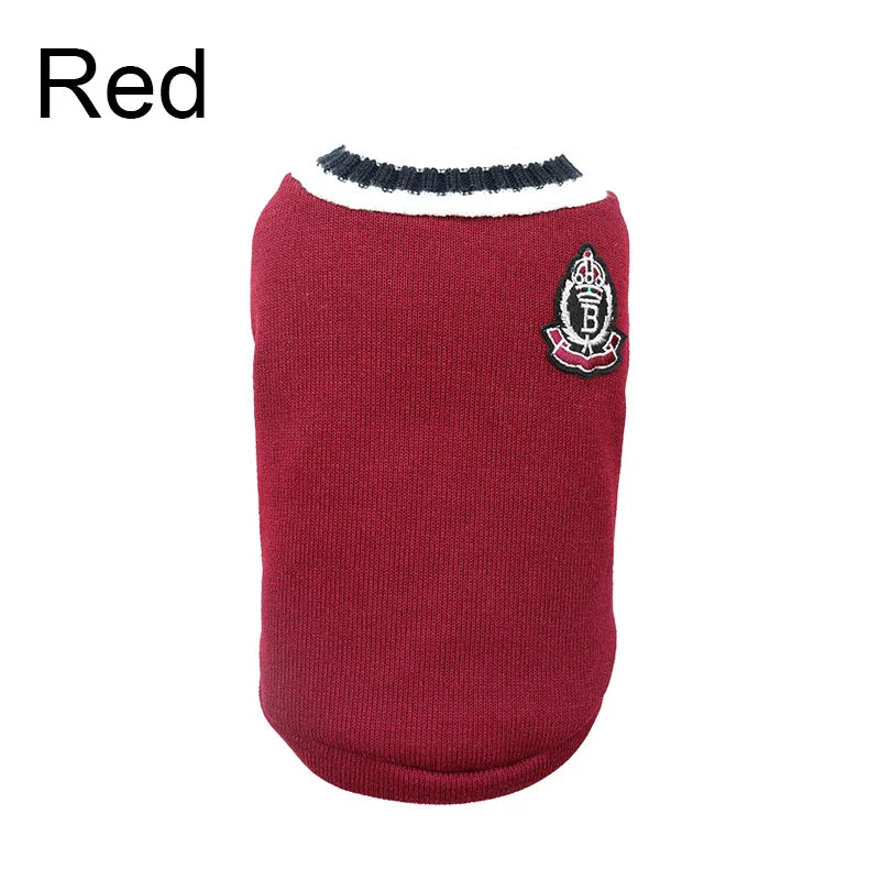 V-Neck Pet Sweater Winter Warm Puppy Vest Knitwear for Small & Medium Dogs & Cats Preppy College Style