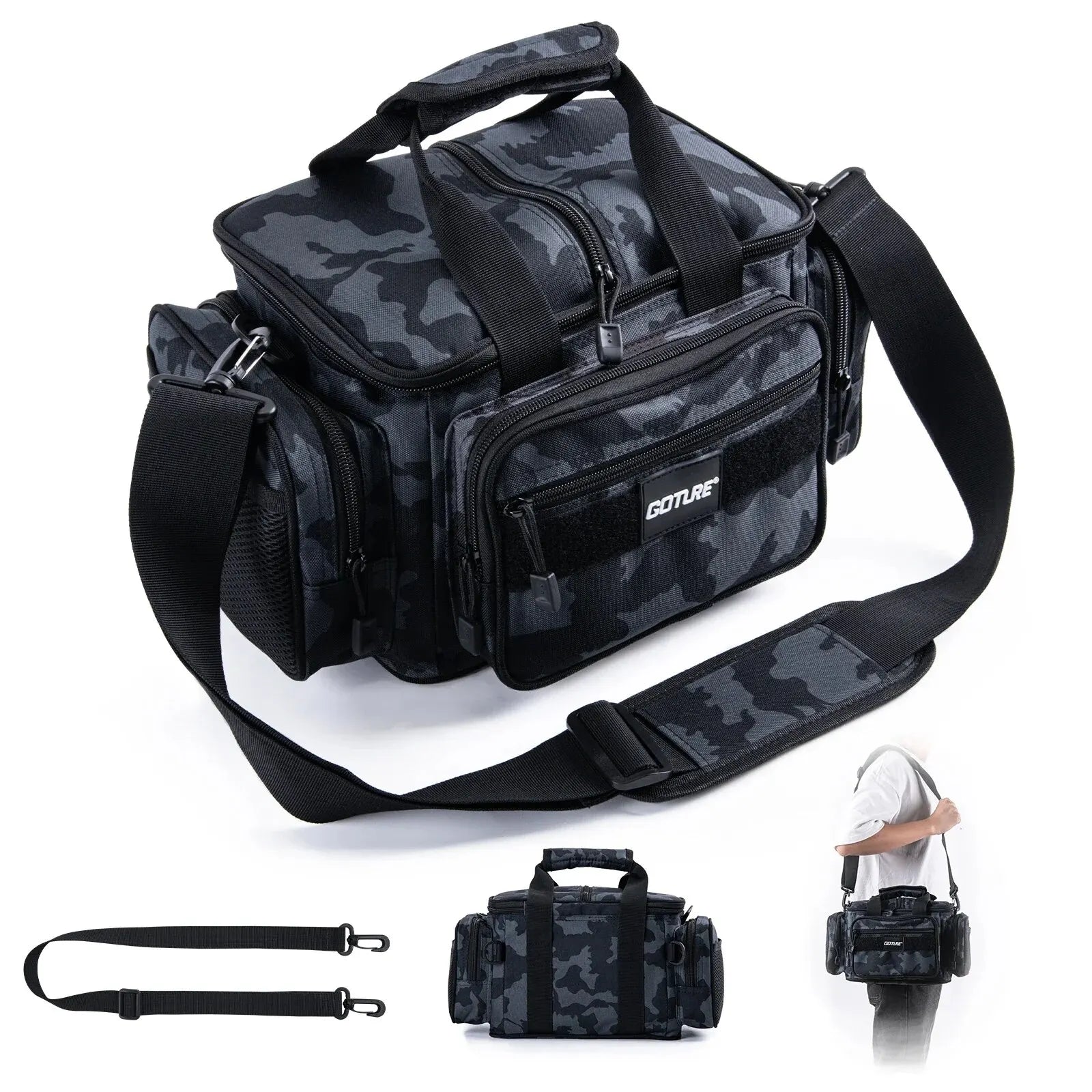 Fishing Tackle Bag 14.96 x 9.05 x 7.48 in (38 x 23 x 19 cm) High-Capacity 600D Oxford Shoulder Backpack for Fishing, Camping & Cycling
