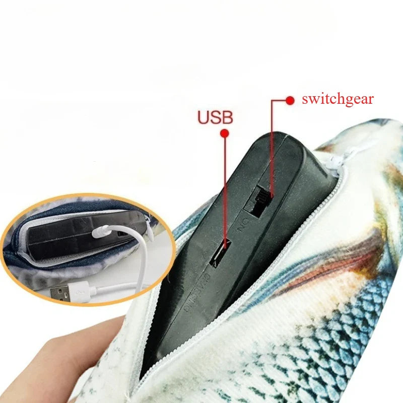 USB-Powered Interactive Cat Plush Toy Fish Grass Design — Bite-Resistant Kitten Chew Toy for Teeth Cleaning, 10.2 x 3.9 in (26 x 10 cm)