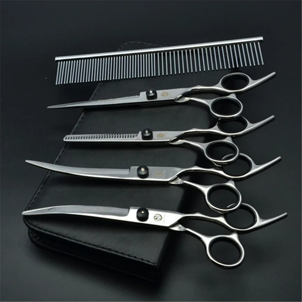 Professional Dog Grooming Scissors Set - 6" (15.2 cm) & 7" (17.8 cm) Stainless Steel Thinning & Curved Pet Shears