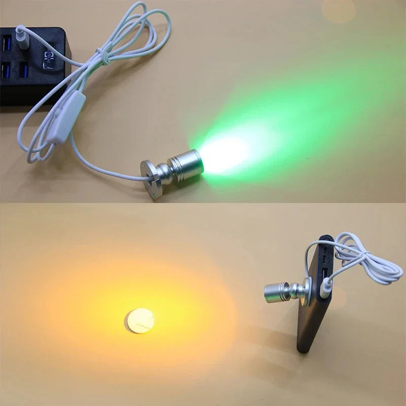 3W USB 5V LED Mini Spotlight - Surface Mount Rotatable Cabinet & Jewelry Display Light (Warm White + RGB)