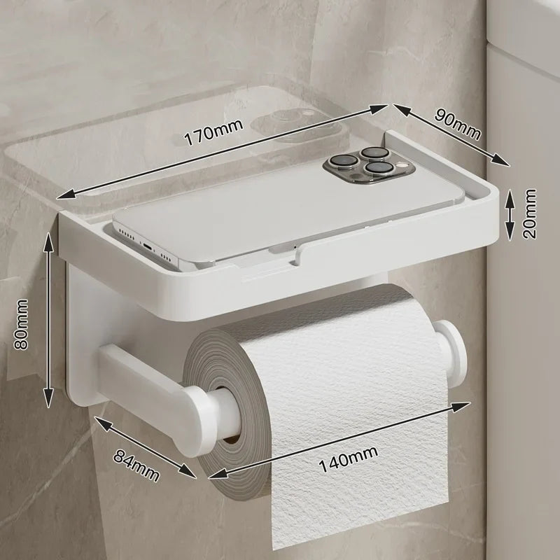 No-Drill Aluminum Toilet Paper Holder – Wall-Mounted Adhesive or Screw Tissue Rack, Rust-Resistant Bathroom Accessory