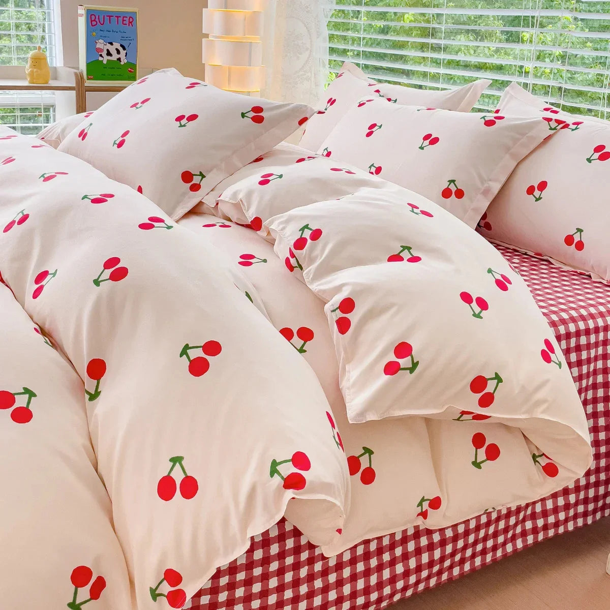Pink Floral Brushed Microfiber Bedding Set Duvet Cover, Flat Sheet & Pillowcases (Twin/Full/Queen/King)
