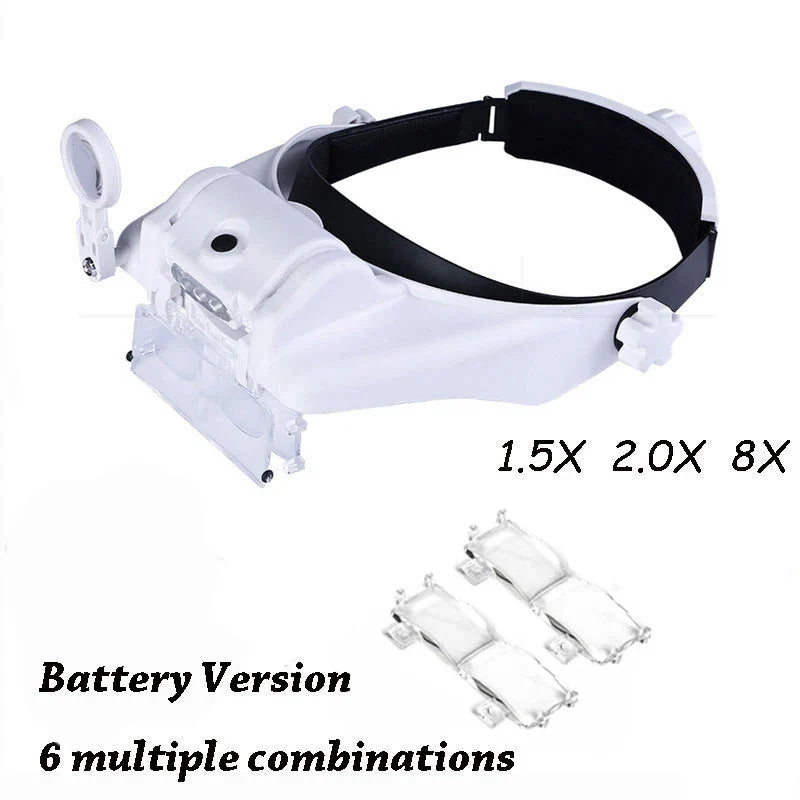 Rechargeable LED Headband Magnifier with Interchangeable Lenses – Adjustable Hands-Free Loupe for Soldering, Jewelry & Crafting