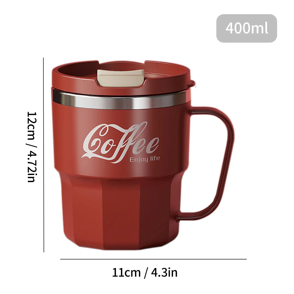 400ml (13.5oz) Double-Layer Insulated 304 Stainless Steel Coffee Mug – Sealed Travel Tumbler for Hot & Cold Drinks