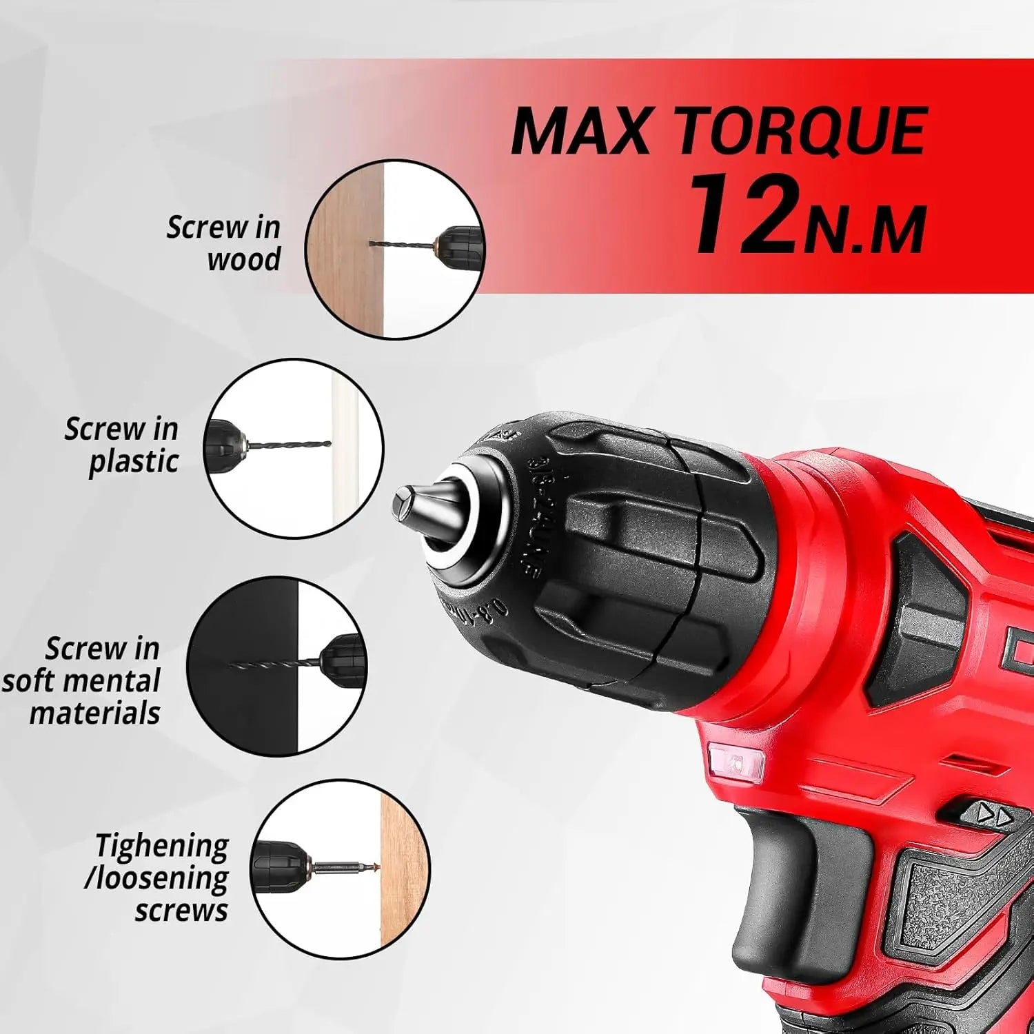 126-Piece 8V Cordless Drill Tool Kit – Lightweight Red Home DIY Set with Drill Bits & Hand Tools