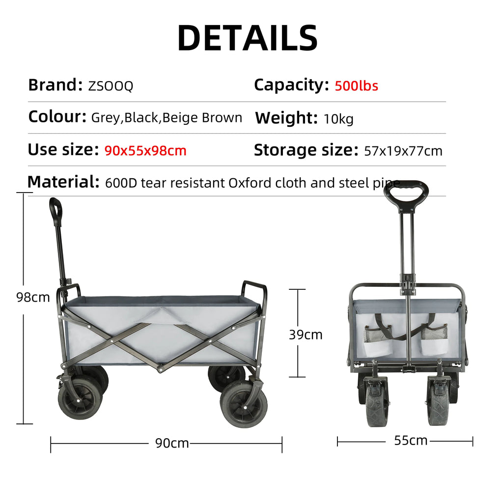 Heavy-Duty Collapsible Folding Beach Wagon Large Capacity Portable Utility Cart with All-Terrain Wheels