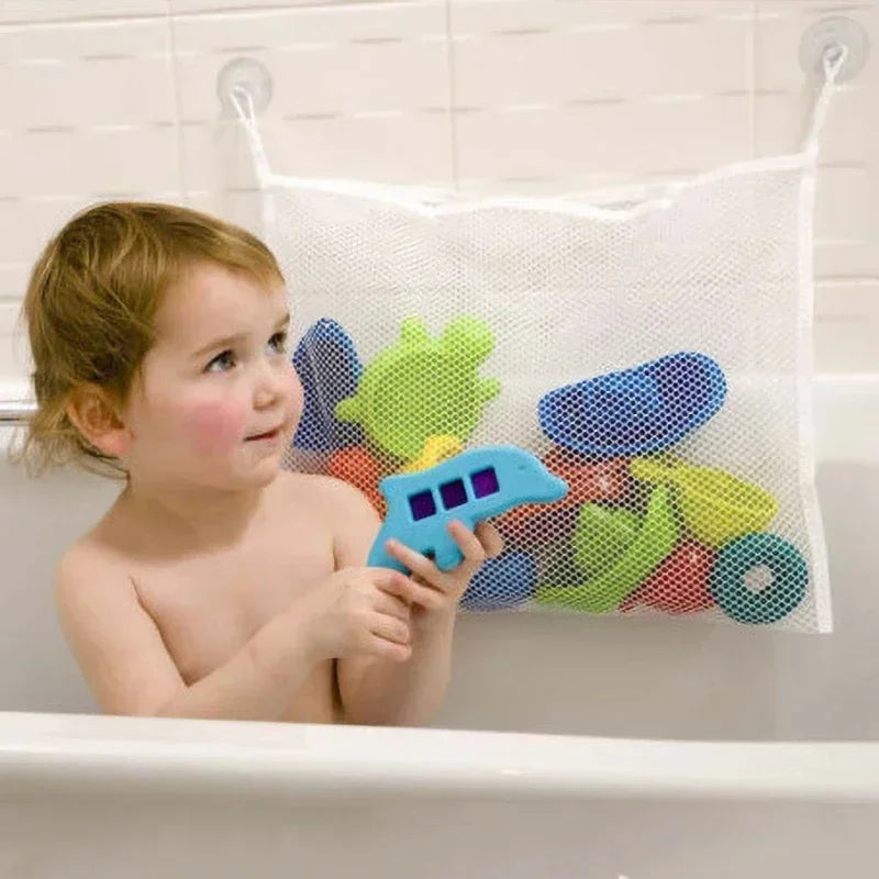 Baby Bath Toy Organizer Mesh Storage Bag with Strong Suction Cups, White — 35 x 45 cm (13.8 x 17.7 in)