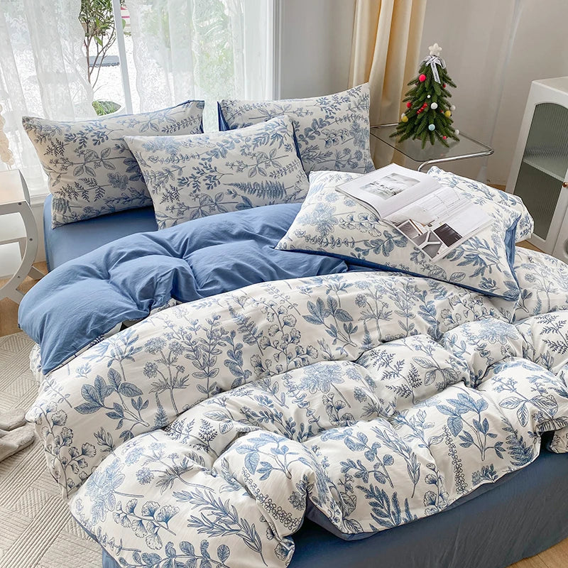 3-Piece Heart Floral Duvet Cover Set with Pillowcases – Cartoon Plant Print, Fits 1.5m (59 in / 5 ft) & 2.0m (79 in / 6.6 ft) Beds, No Insert