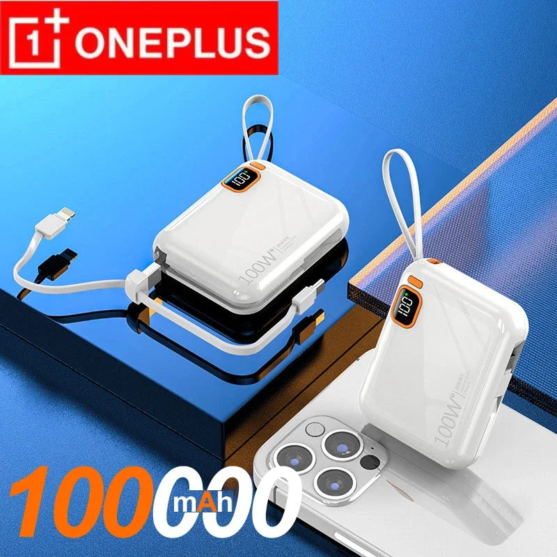 200000mAh 120W Portable Power Bank USB Type-C Two-Way Fast Charger with Built-In Cables & LED Display for iPhone & Samsung