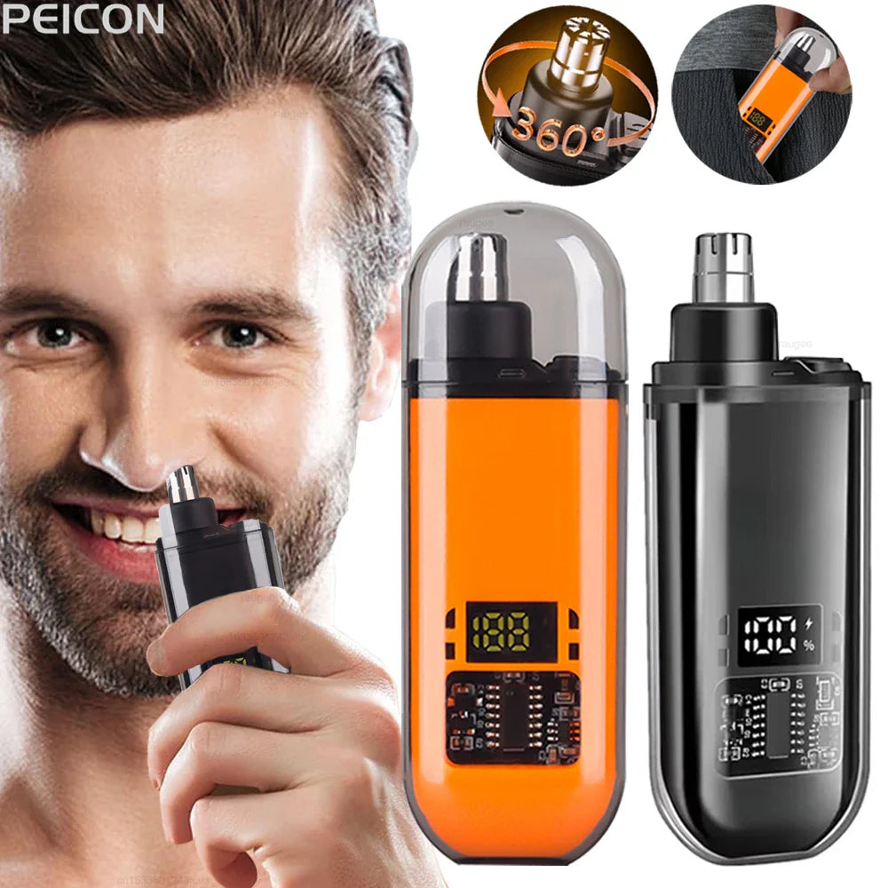 USB Rechargeable Mini Nose Hair Trimmer – Portable Electric Nose & Ear Hair Remover with LED Display, IPX7 Waterproof