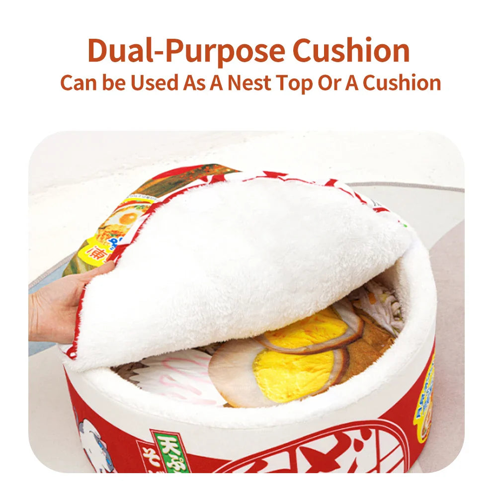 Instant Noodle Pet Bed – Cozy Udon Cup Nest for Cats & Small Dogs with Removable Cover, S 40 x 20 cm (15.7 x 7.9 in) & L 50 x 20 cm (19.7 x 7.9 in)
