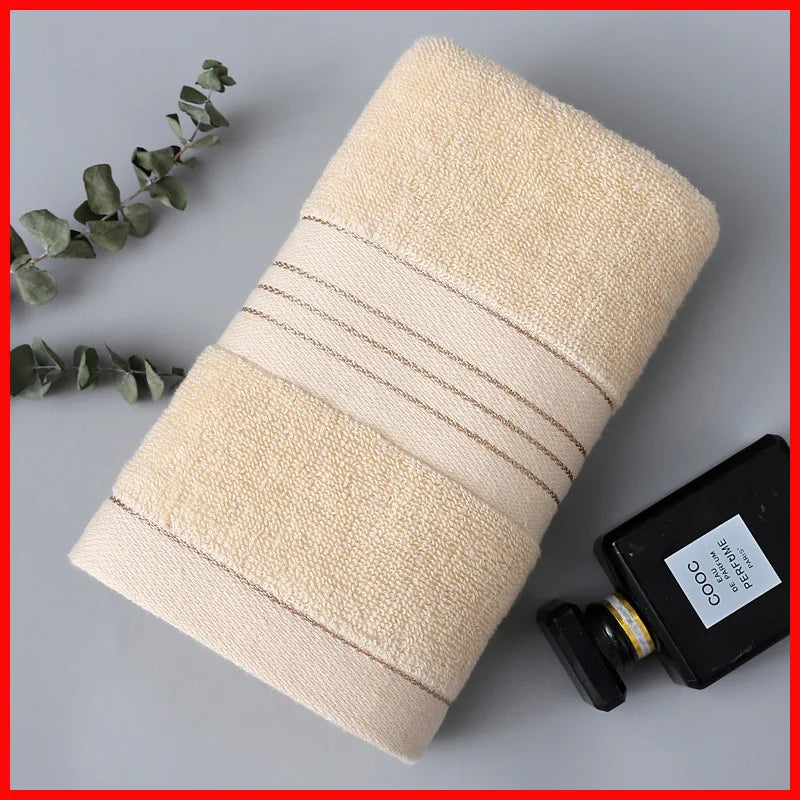 Thick Absorbent Jacquard Polyester-Cotton Face & Bath Towel – Soft Terry, Skin-Friendly (Blue, Beige, Brown, Green)