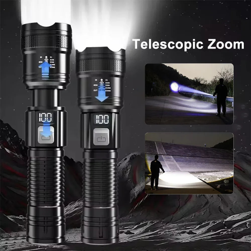 Super Bright USB Rechargeable Tactical Flashlight 1,600,000 LM - Long-Range Waterproof LED Torch for Camping & Fishing