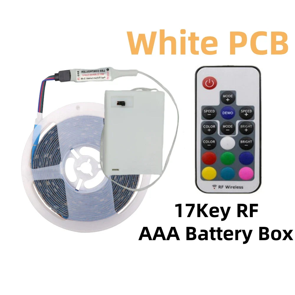 5V 5050 RGB LED Strip Light - Battery/USB Powered 0.5–5m (IP21/IP65) with Remote Control