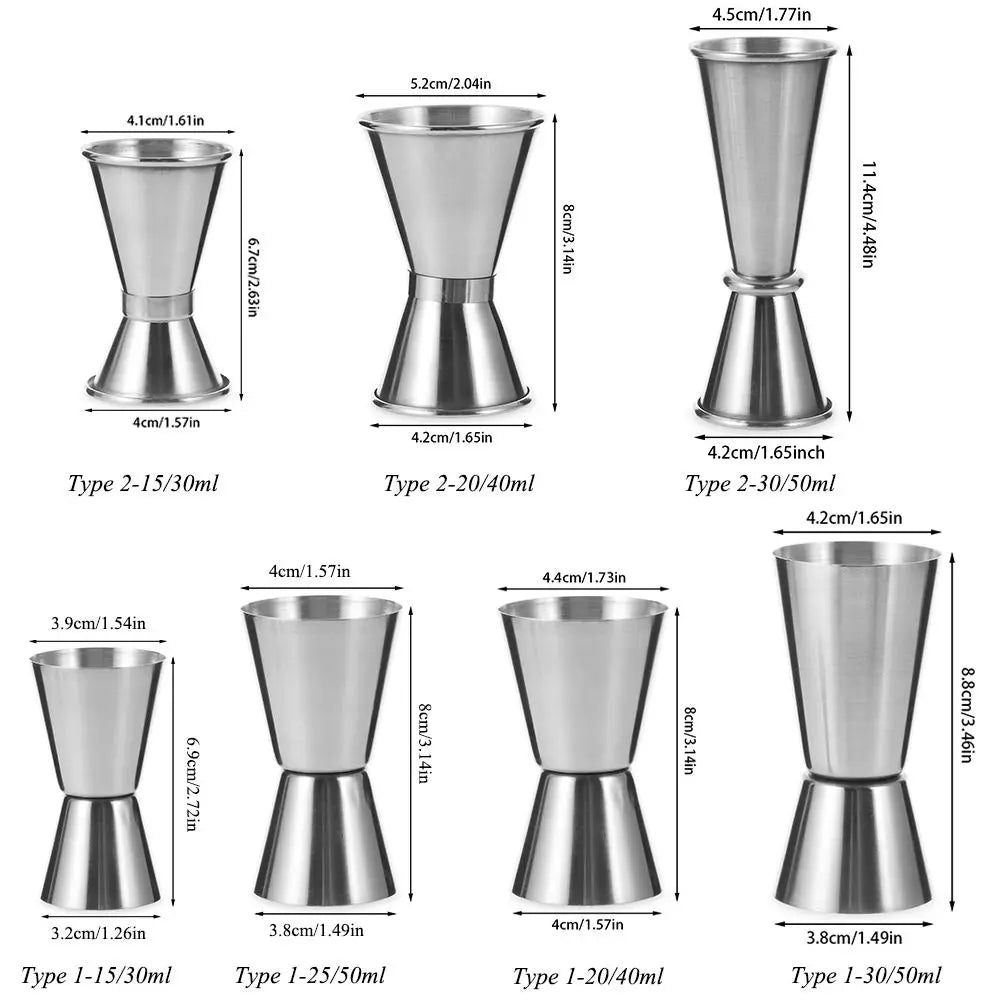 Dual-Sided Stainless Steel Jigger — Double Shot Cocktail Measure Bar Tool