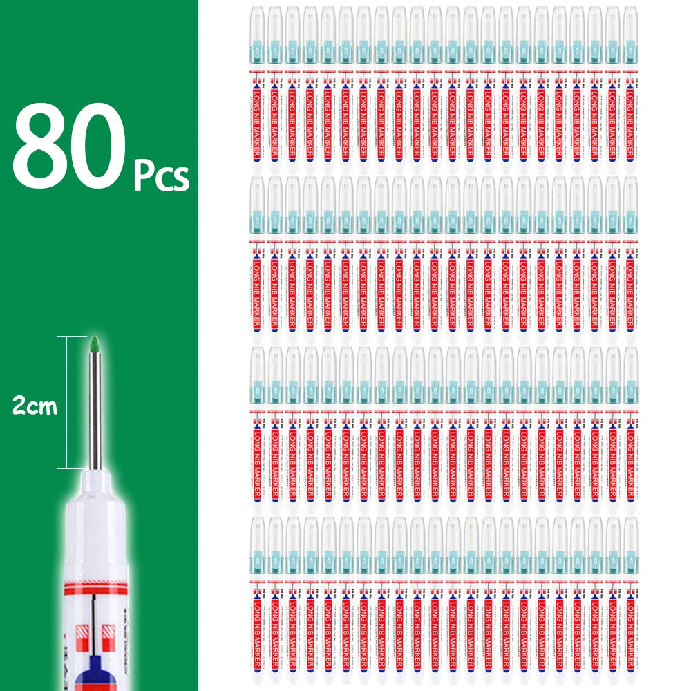 Waterproof Long-Head Deep-Hole Marker Pens 20mm Tip — Permanent Oil Ink for Metal, Wood & Carpentry (Black, Blue, Red, Green)