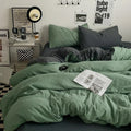 Washed Cotton Duvet Cover Bedding Set with Flat Sheet & Pillowcases, Queen & King Available