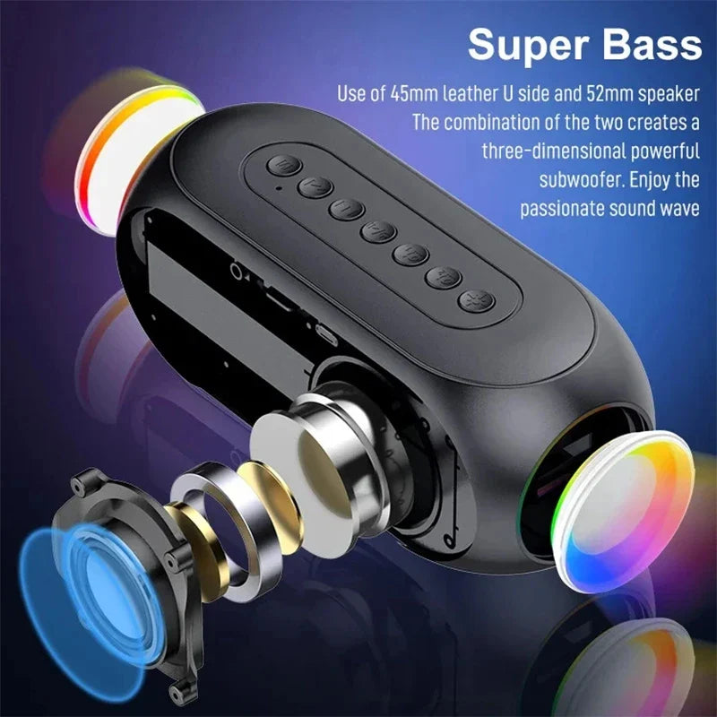 Portable Bluetooth Alarm Clock Speaker, FM Radio, TF Card & AUX, Mini Wireless Subwoofer Sound Box