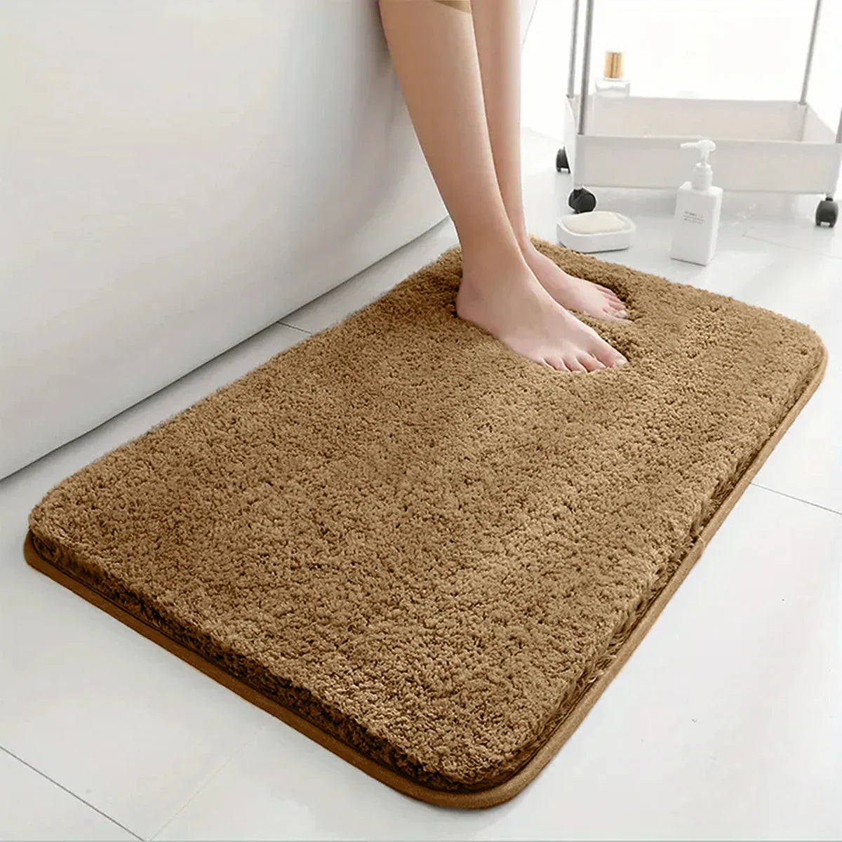 Water-Absorbent Anti-Slip Thickened Long-Pile Bathroom Mat Machine Washable Bath Rug
