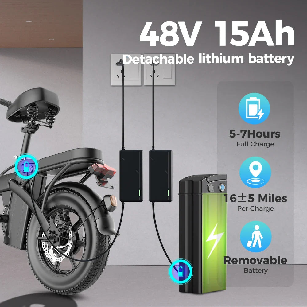 Compact Folding Electric City E-Bike 250W 48V, 14-Inch Wheel, 31-60 km Range, Brushless Motor