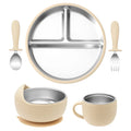 5-Piece Baby Feeding Set — Stainless Steel Plates & Utensils with Detachable Silicone Suction Bowl, BPA-Free Infant Fork Spoon Cup