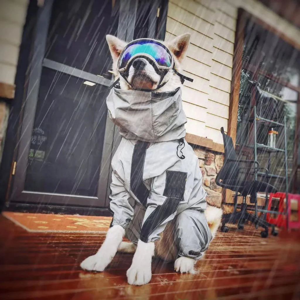 Reflective Waterproof Dog Raincoat with Hood – Sunscreen Pet Jacket for Medium to 5XL Dogs (Back 11.8–28.7 in / 30–73 cm)