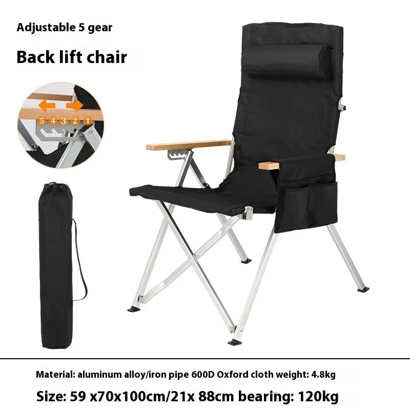 5-Position Angle Adjustable Aluminum Alloy Folding Camping Chair Portable Reclining Outdoor Lounge