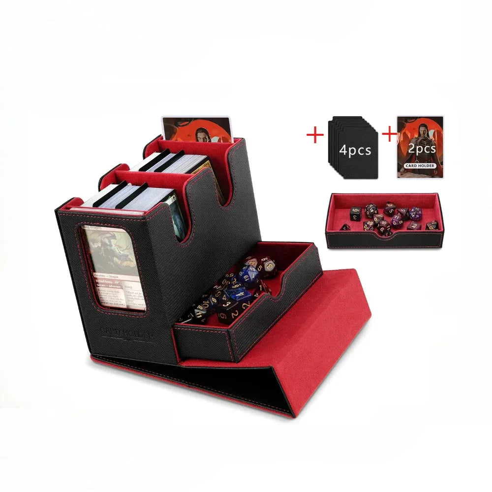 3-in-1 Deck Box Card Storage - Fits 200+ Single-Sleeved Cards, 4 Dividers & 2 Toploaders for MTG TCG CCG