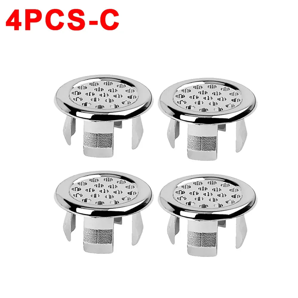 Sink Overflow Ring Cover 1/2/4-Pack Plastic Basin Overflow Hole Trim for Bathroom and Kitchen - Fits 22-24mm & 47-48mm Apertures