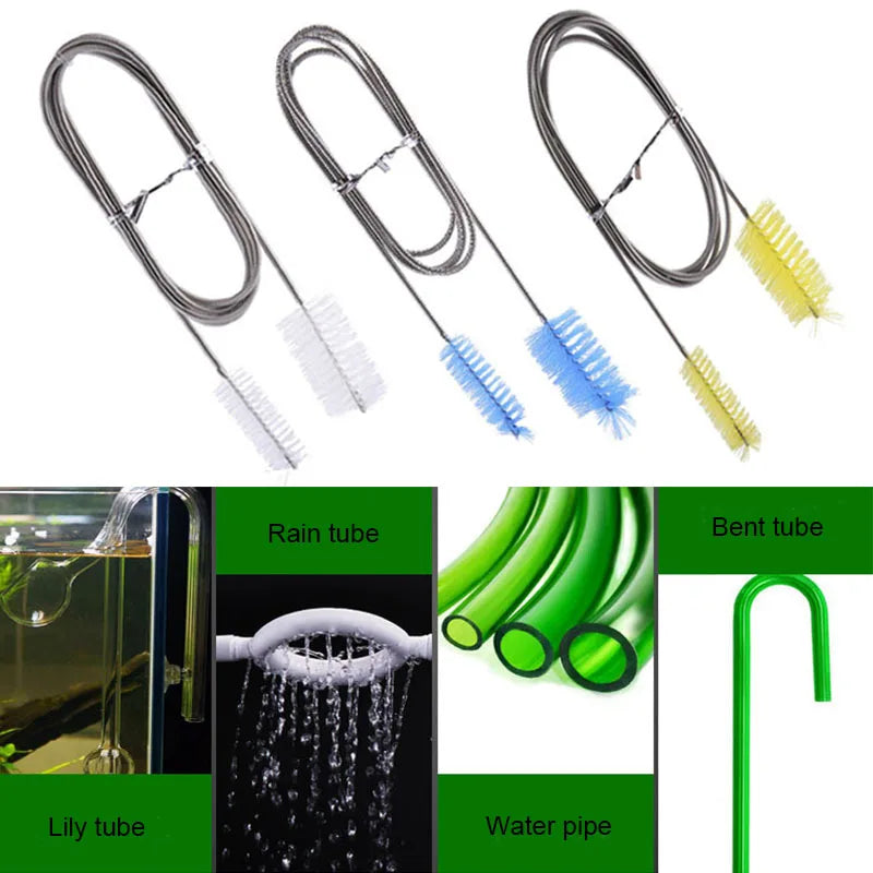 Flexible Aquarium Hose & Air Tube Cleaner — Stainless Steel Double-Head Brush with Nylon Bristles, 90 cm (35.4 in) or 155 cm (61 in)