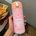 380ml (13 fl oz) Stainless Steel Insulated Thermos Bottle with Straw - Cute Cartoon Tumbler for Women