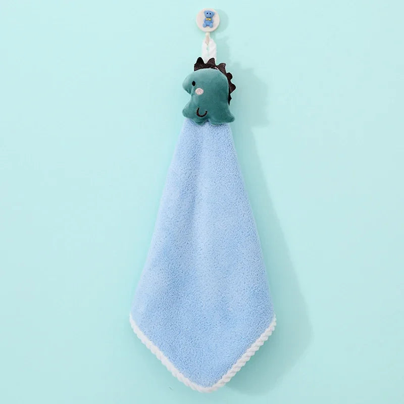 4-Pack Cartoon Kids Hanging Hand Towels - Soft Absorbent 11 x 11 in (28 x 28 cm) Washcloths for Baby, Kitchen & Bathroom