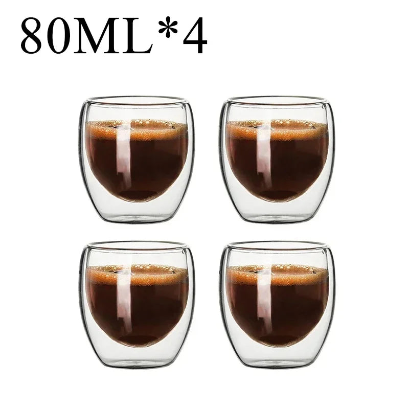 Double Wall High Borosilicate Glass Mugs - Insulated Heat-Resistant Coffee & Tea Cups (2-18 pcs Set)