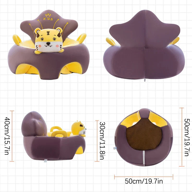 Plush Velvet Baby Sofa Seat Cover 50 x 50 x 40 cm (19.7 x 19.7 x 15.7 in) Learn-to-Sit Toddler Support Cover Cartoon Washable No Filling